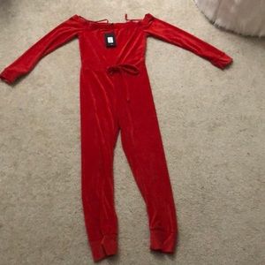 Red Velour Romper